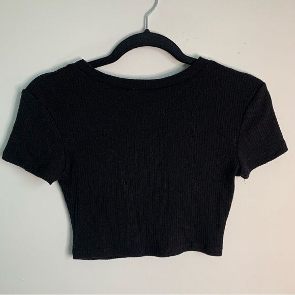 Revamped Black Knit Lace Up Crop Top Size Small - Picture 2 of 6